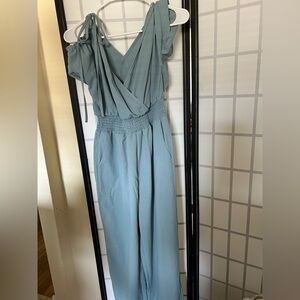 SHEIN Light Blue Off-Shoulder Jumpsuit